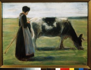 Une jeune fille avec une vache - Max Liebermann