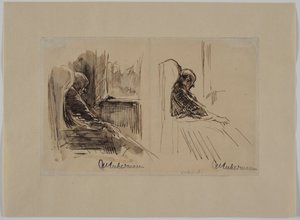 Deux portraits de son père, Louis Liebermann, dans un fauteuil - Max Liebermann