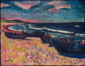 Bateaux sur la plage de Nida - Max Pechstein