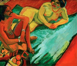 Femme avec Indien sur tapis - Max Pechstein