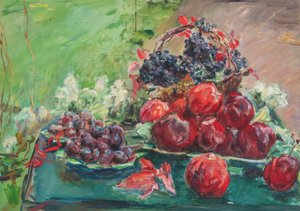 French : Nature morte aux pommes, raisins et pruneaux - Max Slevogt