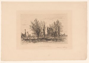 Paysage avec prairie et vue sur une ville - Maxime François Antoine Lalanne (signed by artist)