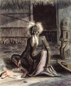 Vieil homme de Tahiti assis près d