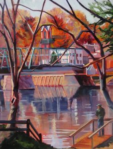 Pêcheur sur la rivière en automne