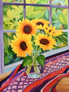 Vue depuis la fenêtre sur des tournesols éclatants - Maxine Shore