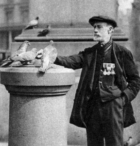 Un vieux soldat avec des pigeons, Trafalgar Square, Londres, 1926-1927