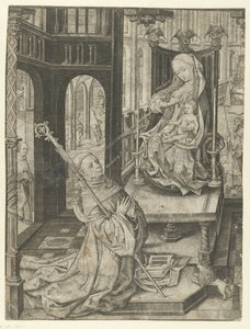 Saint Bernard agenouillé devant Marie avec l