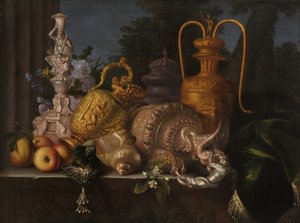 Nature morte, coquillages et orfèvrerie
