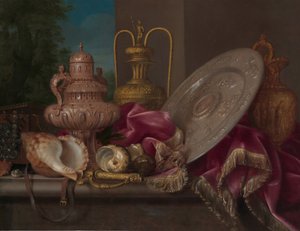 Nature morte avec assiettes en argent et en or, coquillages et une épée, quatrième quart du 17ème siècle