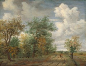 Paysage boisé avec personnages