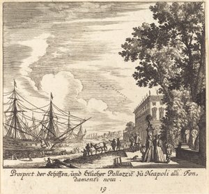 Navires, Fondamenti Novi, Naples - Melchior Küsel after Johann Wilhelm Baur