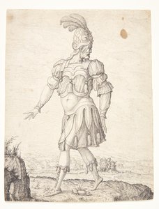 Un homme en habit romain, pointant une source - Melchior Lorck