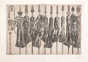 Onze étendards religieux et deux instruments à vent (présumés) - Melchior Lorck