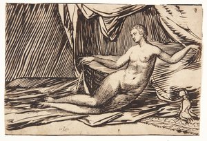 Femme nue allongée sous une draperie en forme de tente