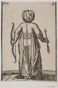 Archer debout vu de dos; une flèche dans la main droite, un arc dans la main gauche - Melchior Lorck