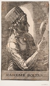 Portrait de sultane, se mirant, profil vers la droite : RAHEME SOLTANE - Melchior Lorck