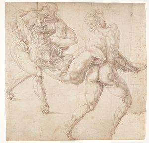 Deux hommes portant une vieille femme