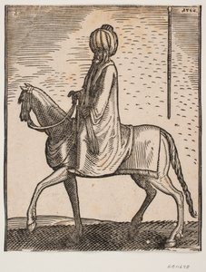 Cavalier sans armes portant un turban, profil vers la gauche; dans la partie supérieure droite de l