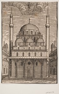 Mosquée non identifiée avec un diable en forme de dragon planant au-dessus