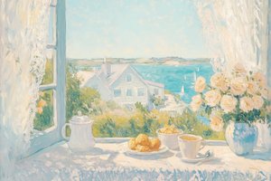 Vue sur le petit-déjeuner au bord de la mer - Melloi Art Prints