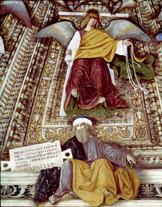 Représentation de Baruch (Baruch ben Neria) disciple de Jérémie et un ange. Fresque de Melozzo da Forli (Melozzo degli Ambrosi) (1438-1494). Coupole de la sacristie de Saint-Marc (Marco), sanctuaire de la Santa Casa, Loreto - Melozzo da Forli