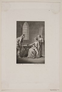 Illustration avec un veilleur devant une femme assise et une femme debout