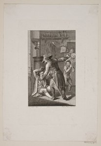 Illustration avec une personne en uniforme se battant avec un homme allongé