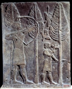 Scène de chasse aux oiseaux. Bas-relief en albâtre du Palais de Sargon II, roi d