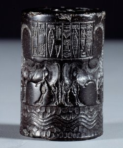 Mésopotamie : sceau cylindrique en marbre noir au nom du divin Sharkali-Sharri - Mesopotamian Mesopotamian