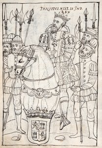 MS Hunter 242 f.249v Philippe II à cheval, portant l