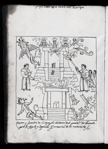 Ms Hunter 242 f.240v Franciscains brûlant des temples, illustration de Historia de Tlaxcala par Diego Munoz Camargo