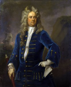 Portrait du capitaine Robert Harland (ca. 1680-1751), tenant une longue-vue dans sa main - Michael Dahl