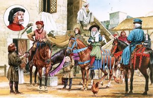 Les Contes de Canterbury. Pèlerins partant de l