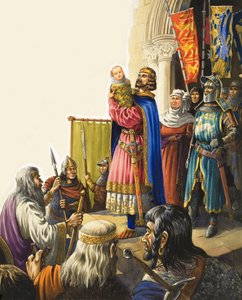 Le roi Édouard Ier (1239-1307) présente son petit garçon (gouache sur papier)