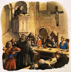 Novices servant les repas au réfectoire
