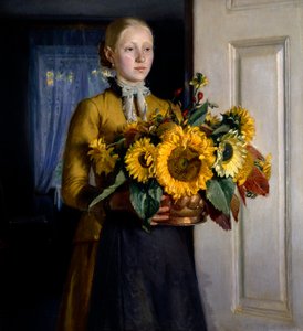 Fille avec des tournesols