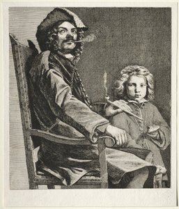 Homme fumant une pipe et petit garçon
