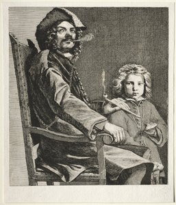 Homme fumant une pipe et un petit garçon, c. 1660