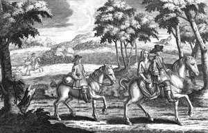 Le roi Charles II déguisé chevauchant devant Mme Lane, début du XVIIIe siècle