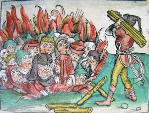 Brûlage des Juifs à Deggendorf en 1338 du Schedels Chronicle of the World, 1493
