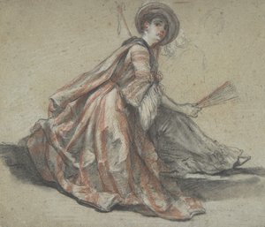 Une dame tenant un éventail, 18ème siècle - Michel Barthelemy Ollivier
