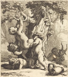 Putti et faunes grimpant sur une vigne