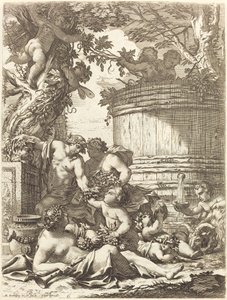 Putti avec des raisins et une bacchante assise - Michel Dorigny