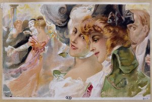 Femmes à un bal masqué - chromo. par Simonidy
