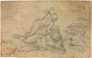 Michel-Ange - David et Goliath. Verso Études architecturales lignées, vers 1550-1556, I, 32a