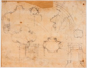 Plans de bâtiments, élévations et croquis de coupole, pour la chapelle Sforza