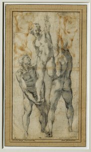 Deux hommes nus en soulevant un troisieme, vers 1502-06 … - Michelangelo Buonarroti