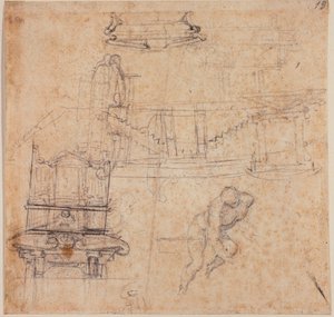 Études diverses, pour un Saint Jean-Baptiste, pour un tombeau et esquisses architecturales