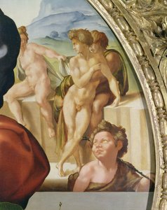 La Sainte Famille avec Saint Jean (Doni Tondo) montrant des figures nues en arrière-plan