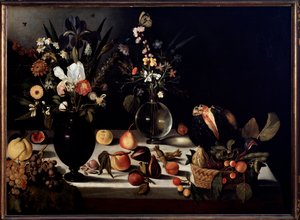 Nature morte avec fleurs et fruits Peinture attribuée à Caravaggio dit le Caravage